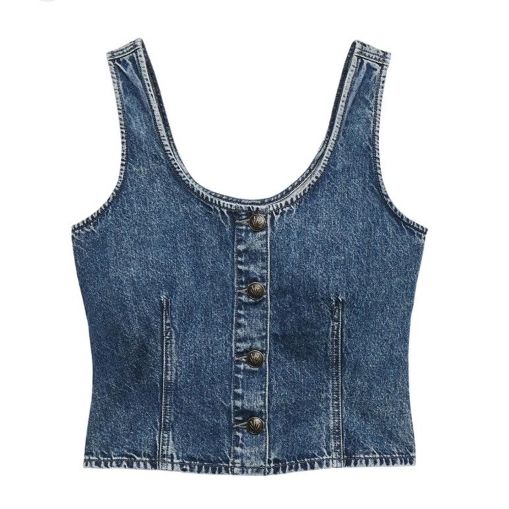 Rag & Bone Poppy Denim Tank Top Sleeveless Feminine Western Fall Edgy Size S